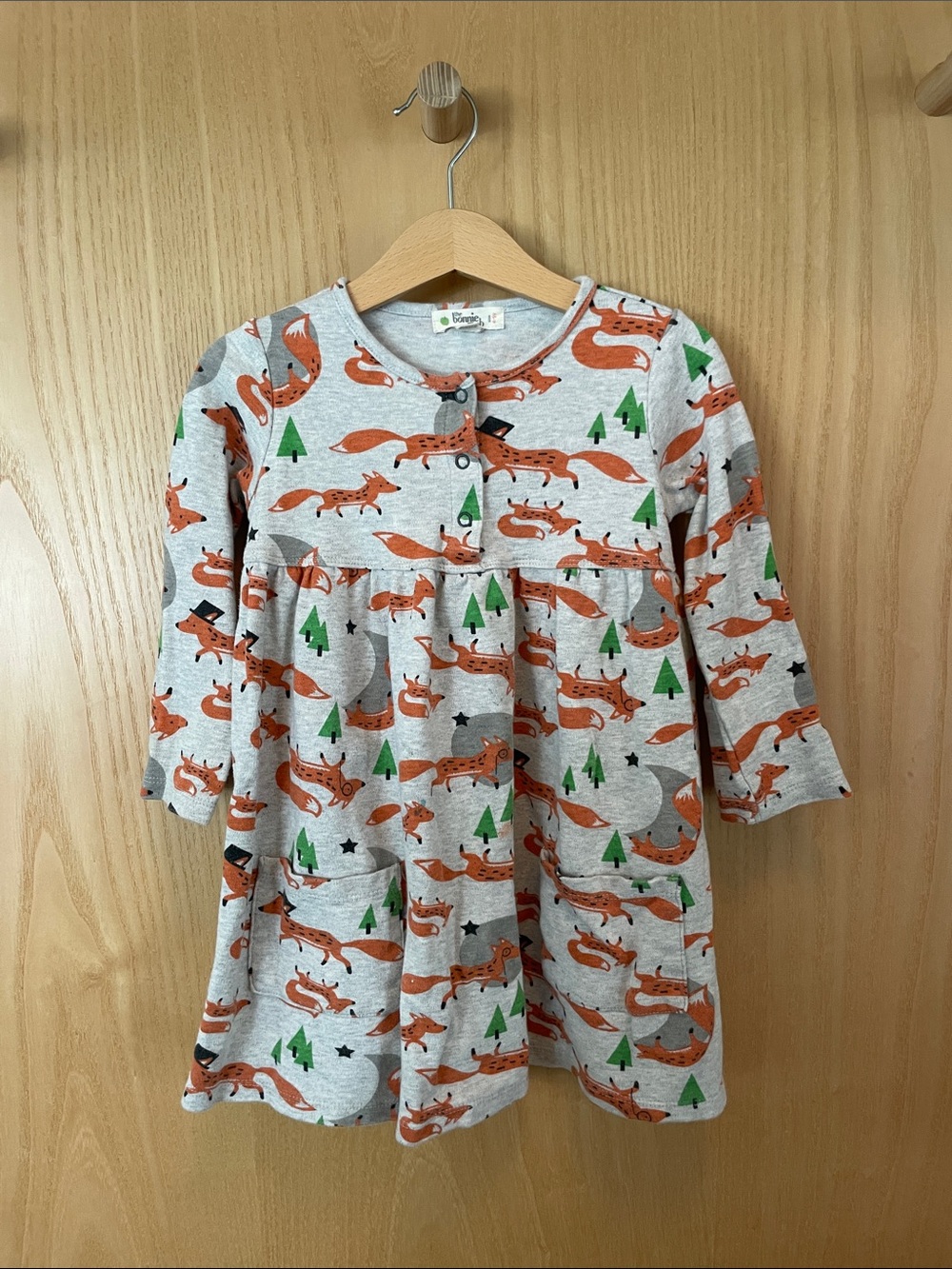 Kids Grey Fox Print Long Sleeve Dress – Unbranded